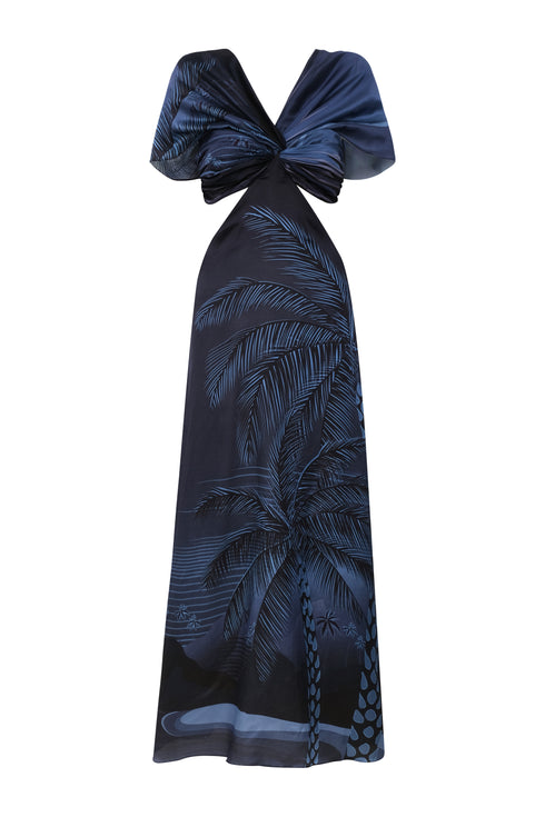 Santo Tomás Martellato Silk Dress / Navy Tropical Landscape
